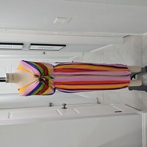 Vibrant Striped Front-Tie Jumpsuit – Adjustable & Fun 🌈